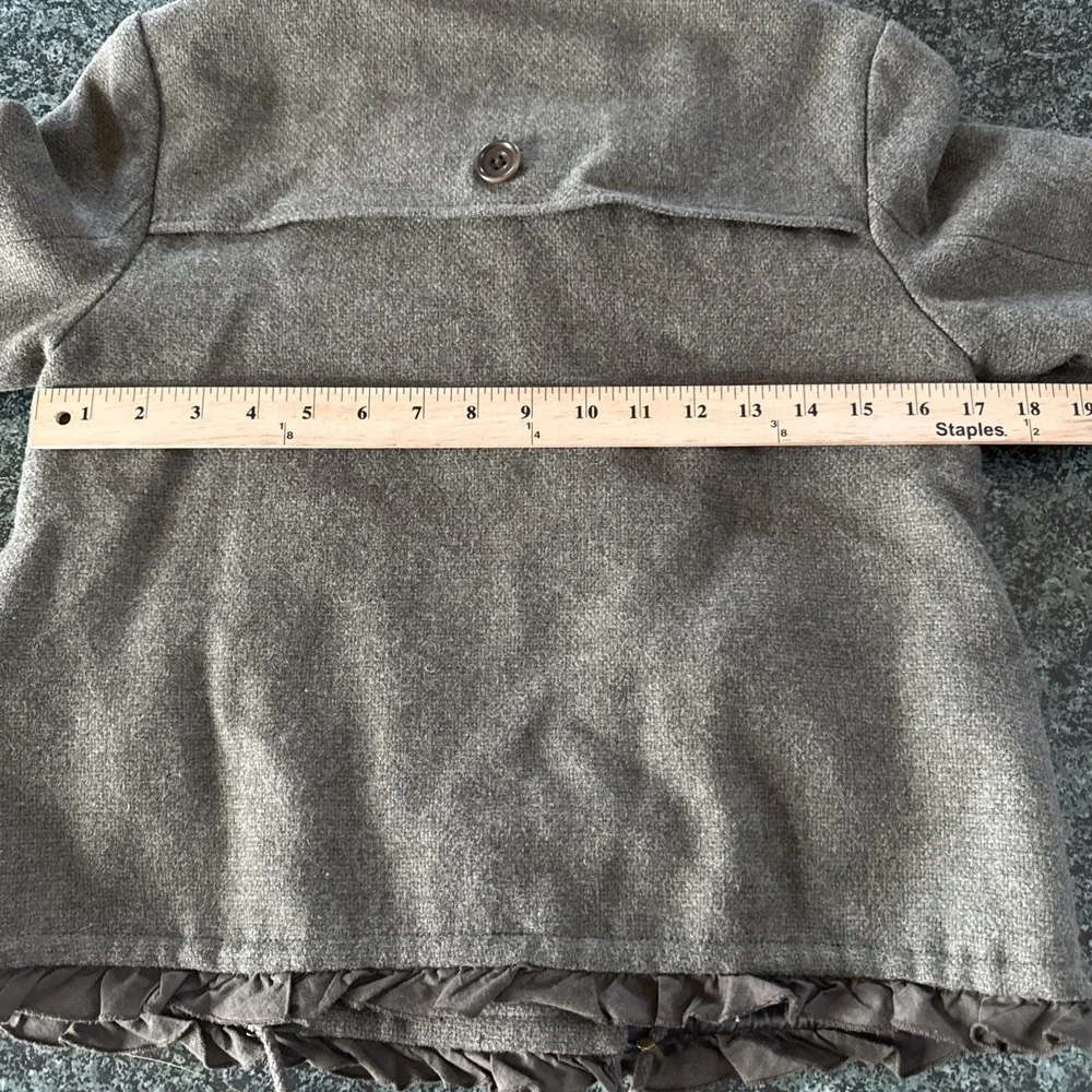 Gap Olive Wool Pea Coat Jacket Women's Size X Small Feminine Ruffle Tie Waist